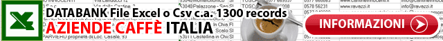 Databank excel xls torrefatori torrefazioni caffè Dati Excel xls csv tabella campi indirizzo email sito web