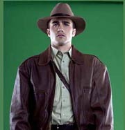 Famoso Calciatore Fabio Cannavaro vestito da Indiana Jones con tanto di cappello, Frusta e Giachetto di pelle in sala riprese greenscreen (sfondo verde) pronto per essere poi scontornato con chroma key per pubblicità ads advertising commercial spot video Pepsi Cola
