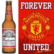 Bottiglia Birra Bud Budweiser + Stemma Gagliasrdetto Squadra Cacio Manchester United Red Devils - you'll never walk alone