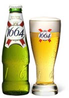 bottiglia + bicchiere birra francese kronenbourg 1664