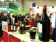Varie bottiglie bottiglioni vino alla fiera enologica Vinitaly