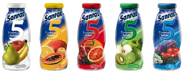 Bottigliette 250 cl Vari gusti Succhi di Frutta Santal 5 Colori
