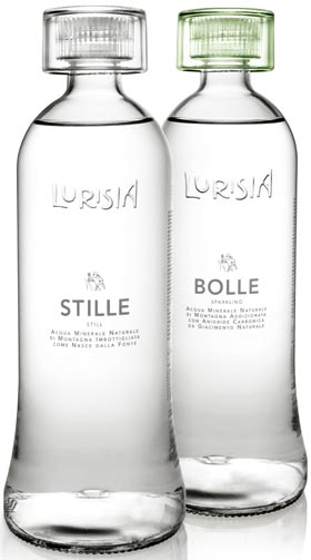 Packaging innovativo speciale desing botiglia vetro acqua minerale Lurisia Stille Bolle